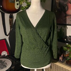 Hillard & Hanson Shimmering Women’s Green Wrap Blouse